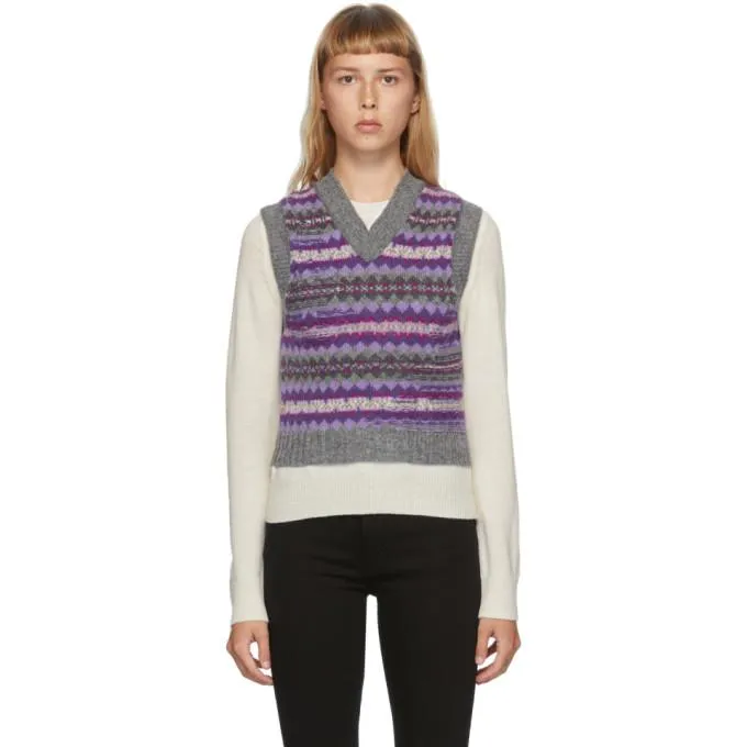 Acne Studios Purple and Grey Jacquard V-Neck Vest