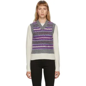 Acne Studios Purple and Grey Jacquard V-Neck Vest