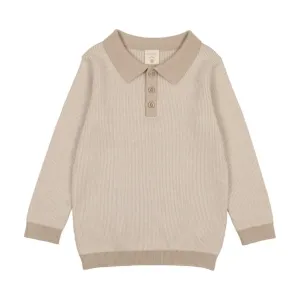 Analogie Taupe Stripe LS Knit Polo