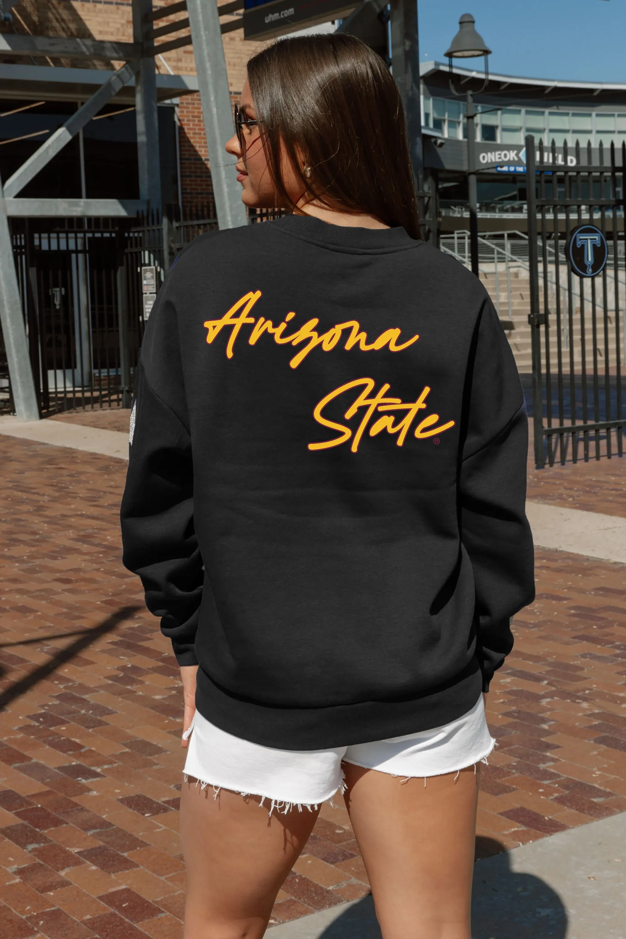 ARIZONA STATE SUN DEVILS DEDICATION EMBELLISHED STAR SLEEVE CREWNECK PULLOVER