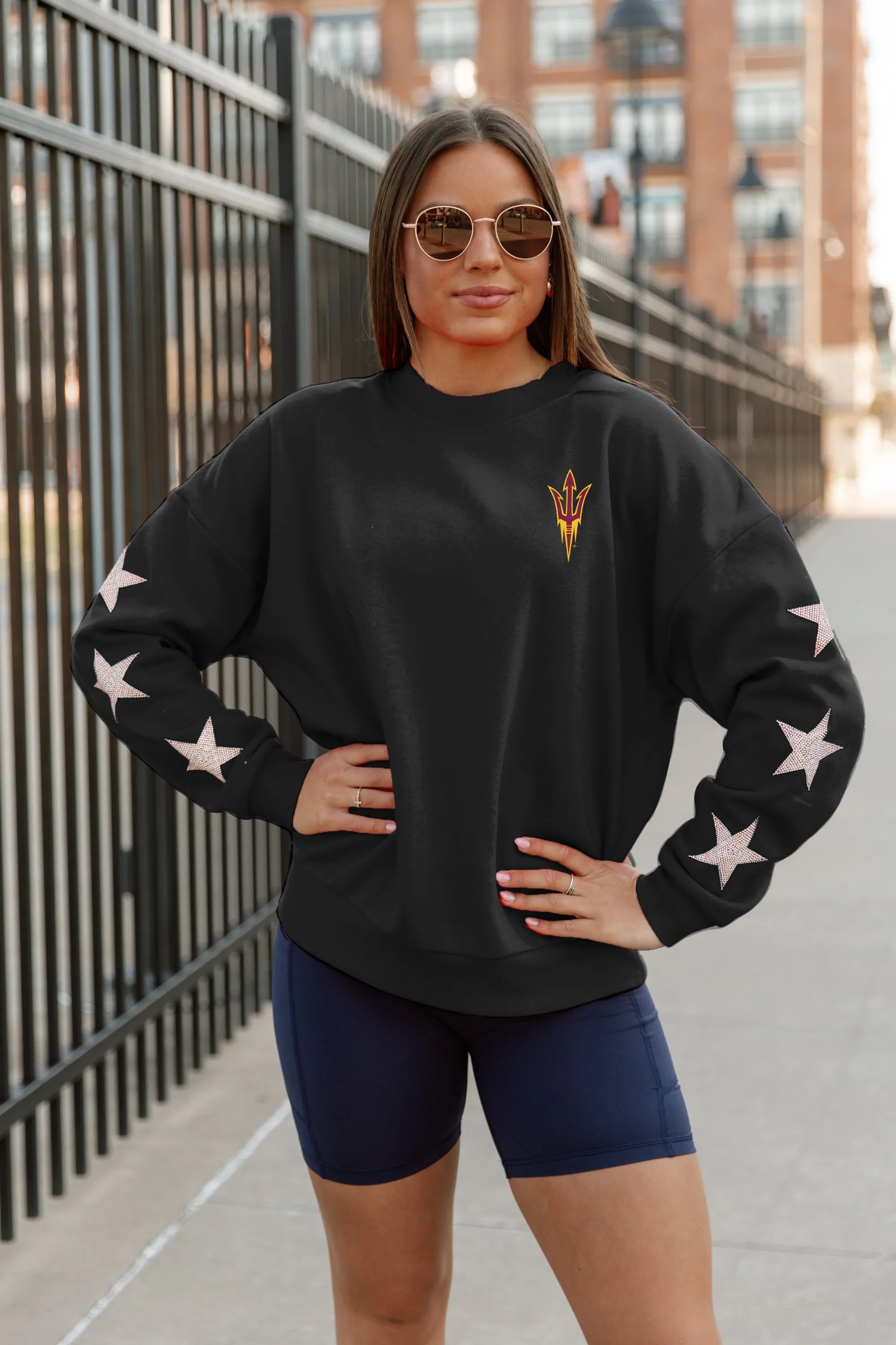 ARIZONA STATE SUN DEVILS DEDICATION EMBELLISHED STAR SLEEVE CREWNECK PULLOVER