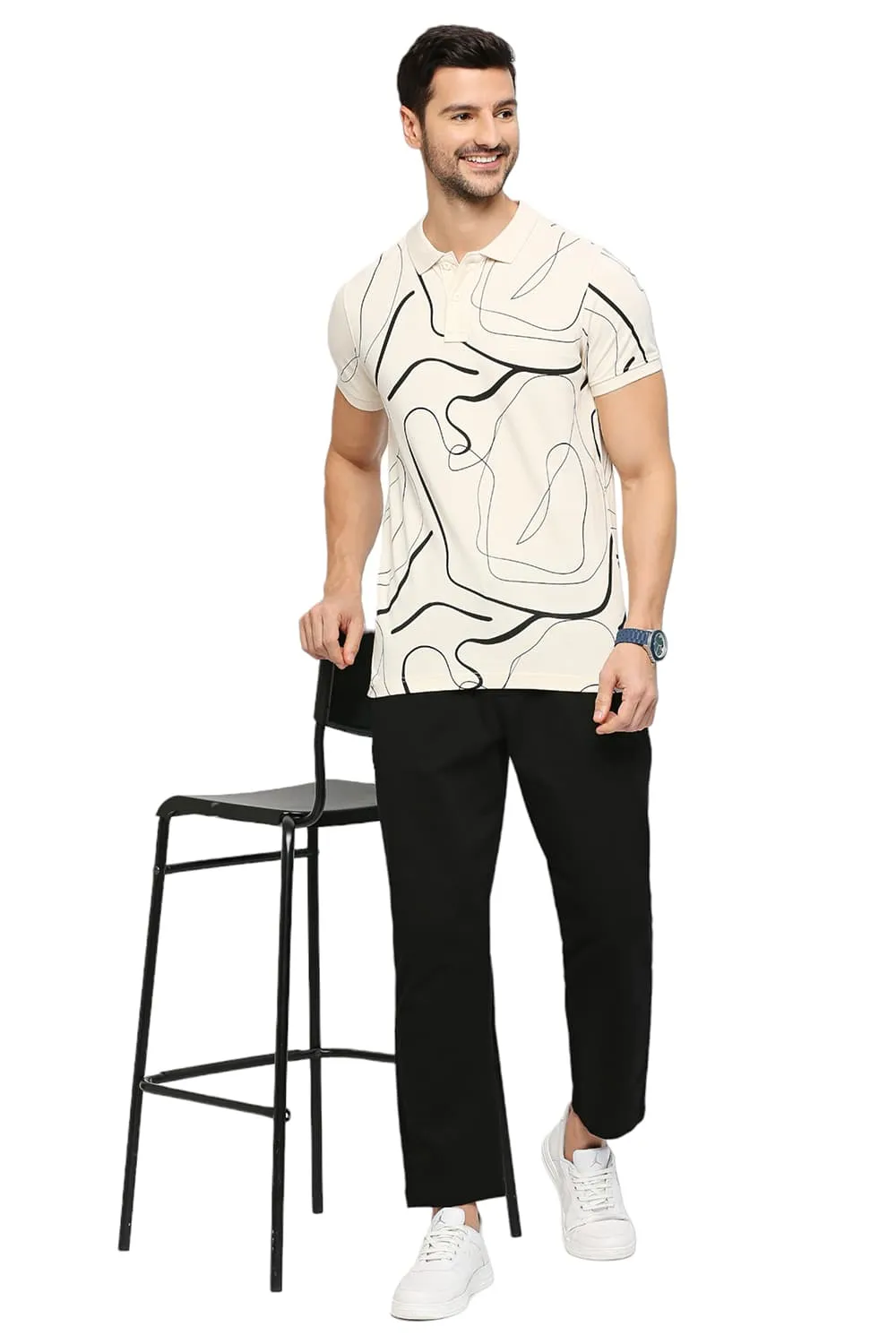 Basics Muscle Fit Cotton Printed Polo T-Shirts