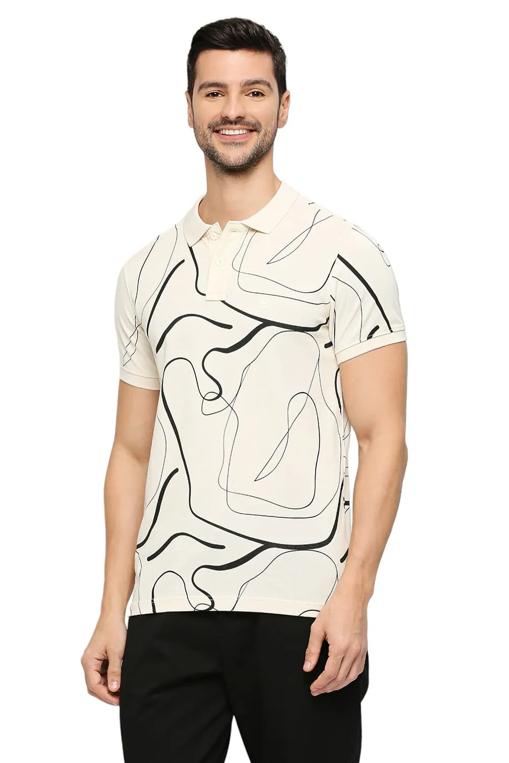 Basics Muscle Fit Cotton Printed Polo T-Shirts