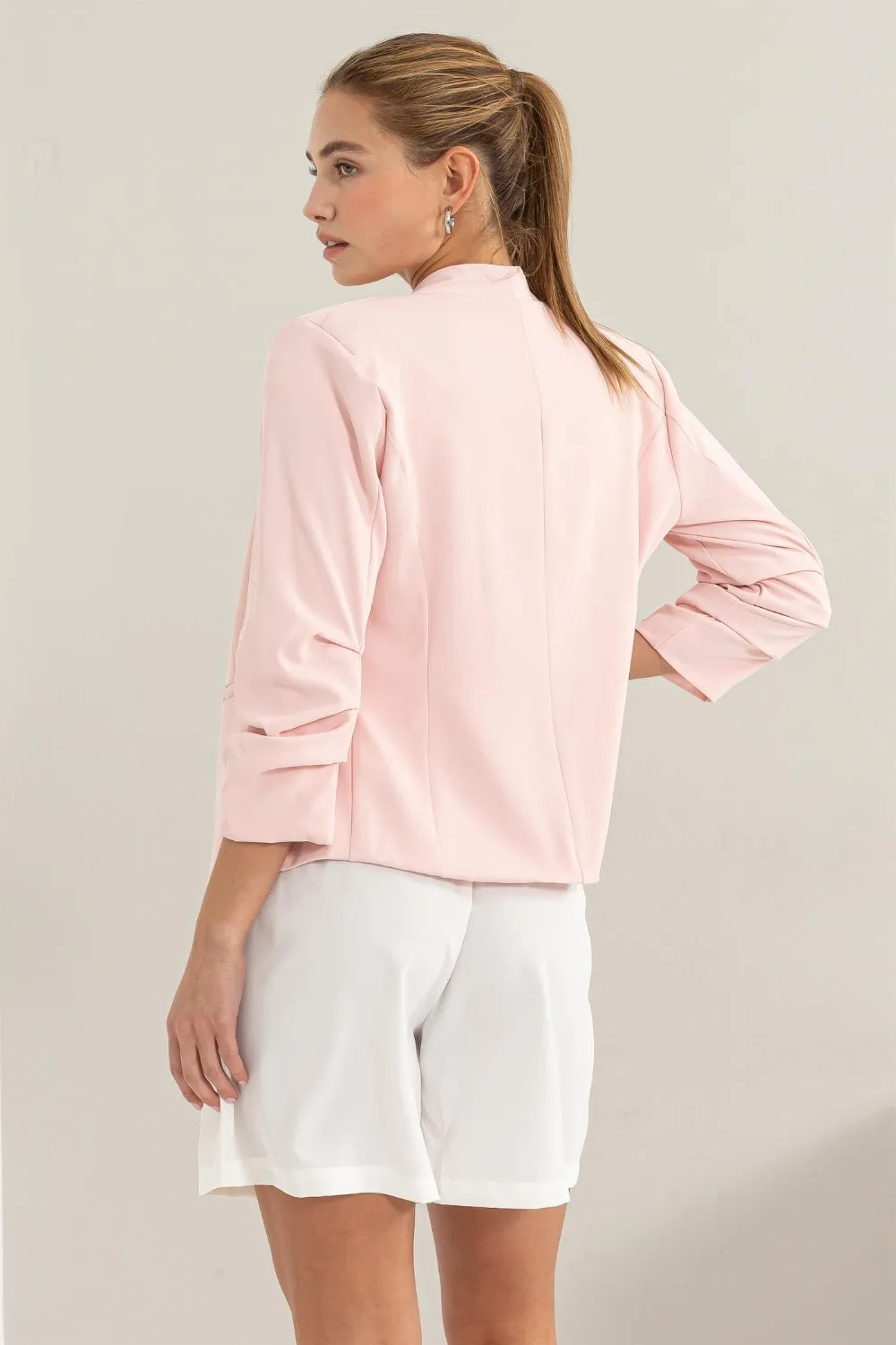 Blush Ruched Sleeve Blazer