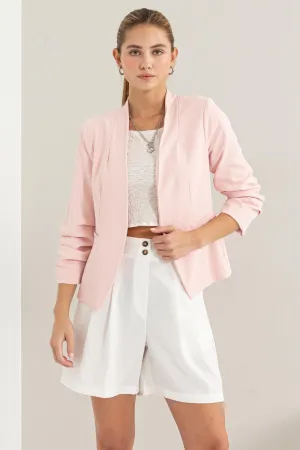 Blush Ruched Sleeve Blazer