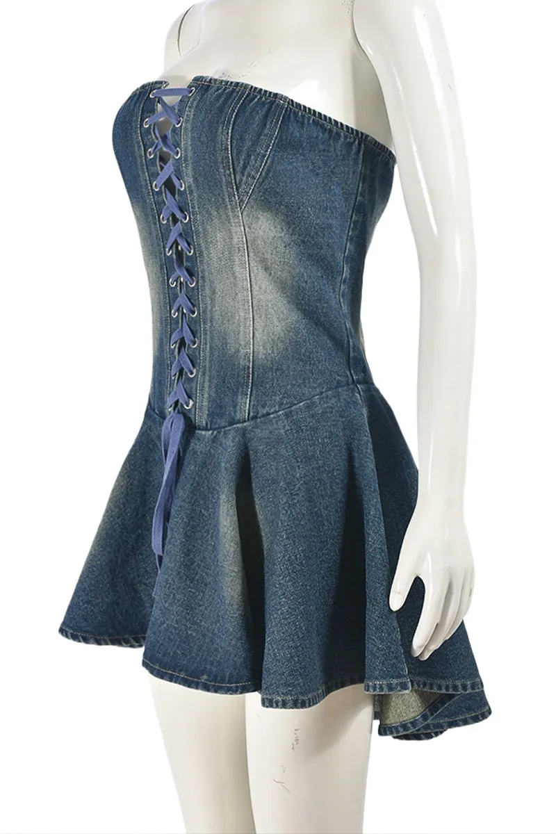 BS3495 Lace Down Denim Dress