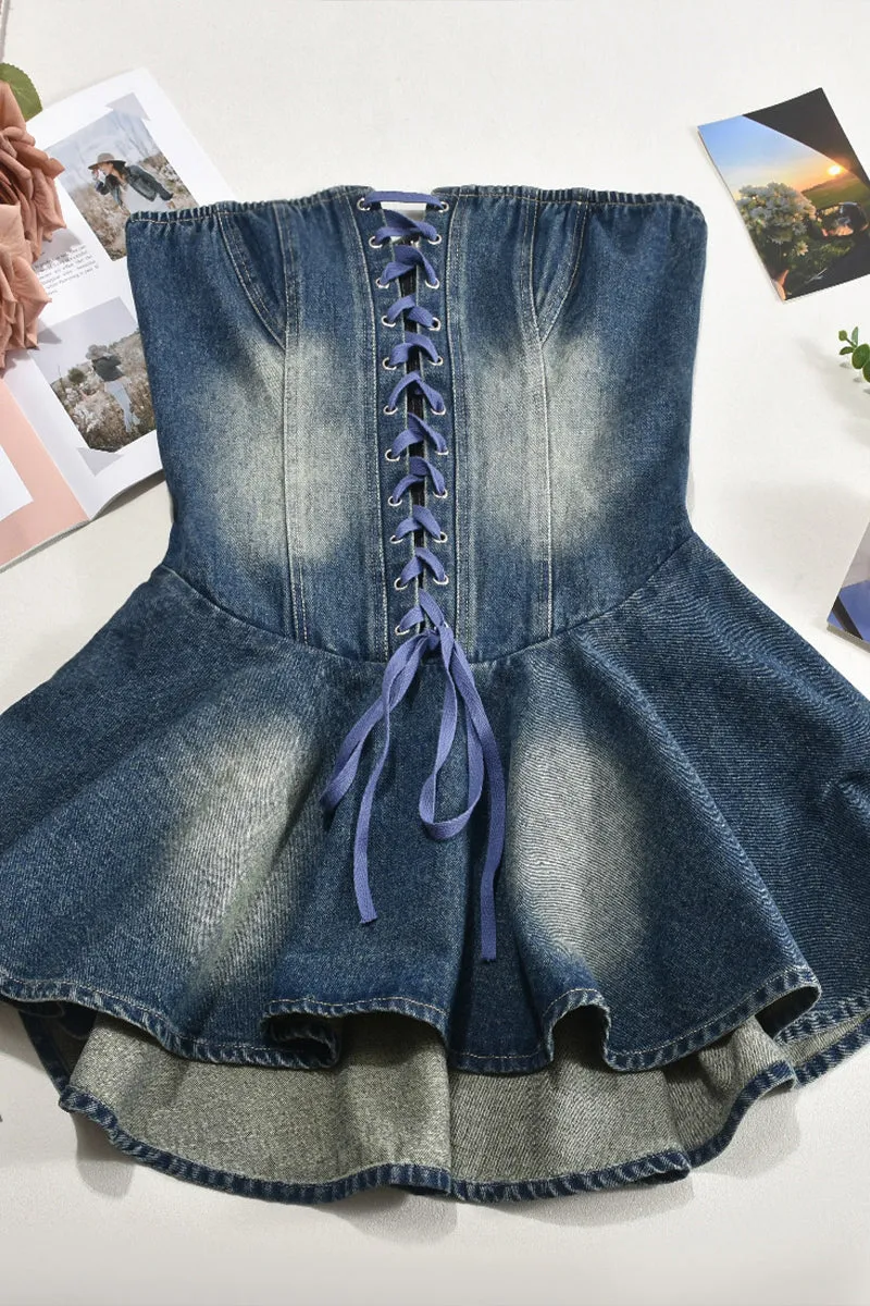 BS3495 Lace Down Denim Dress