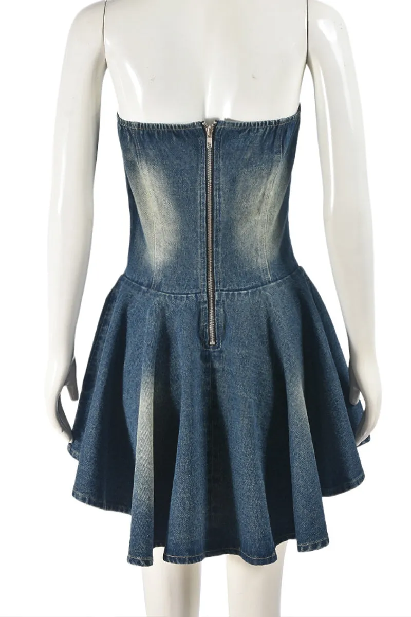 BS3495 Lace Down Denim Dress
