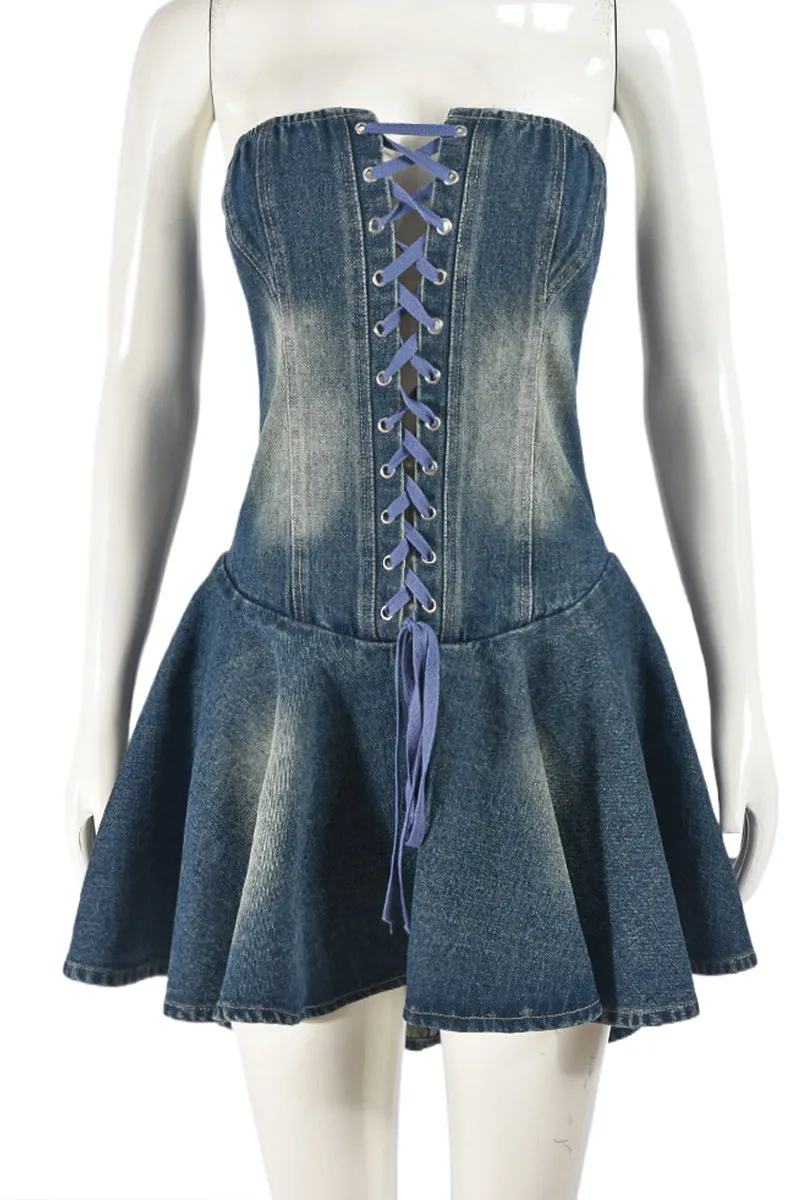 BS3495 Lace Down Denim Dress