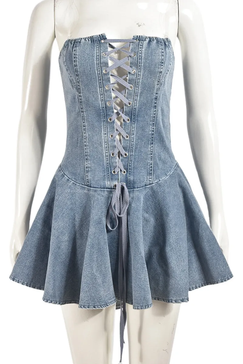 BS3495 Lace Down Denim Dress