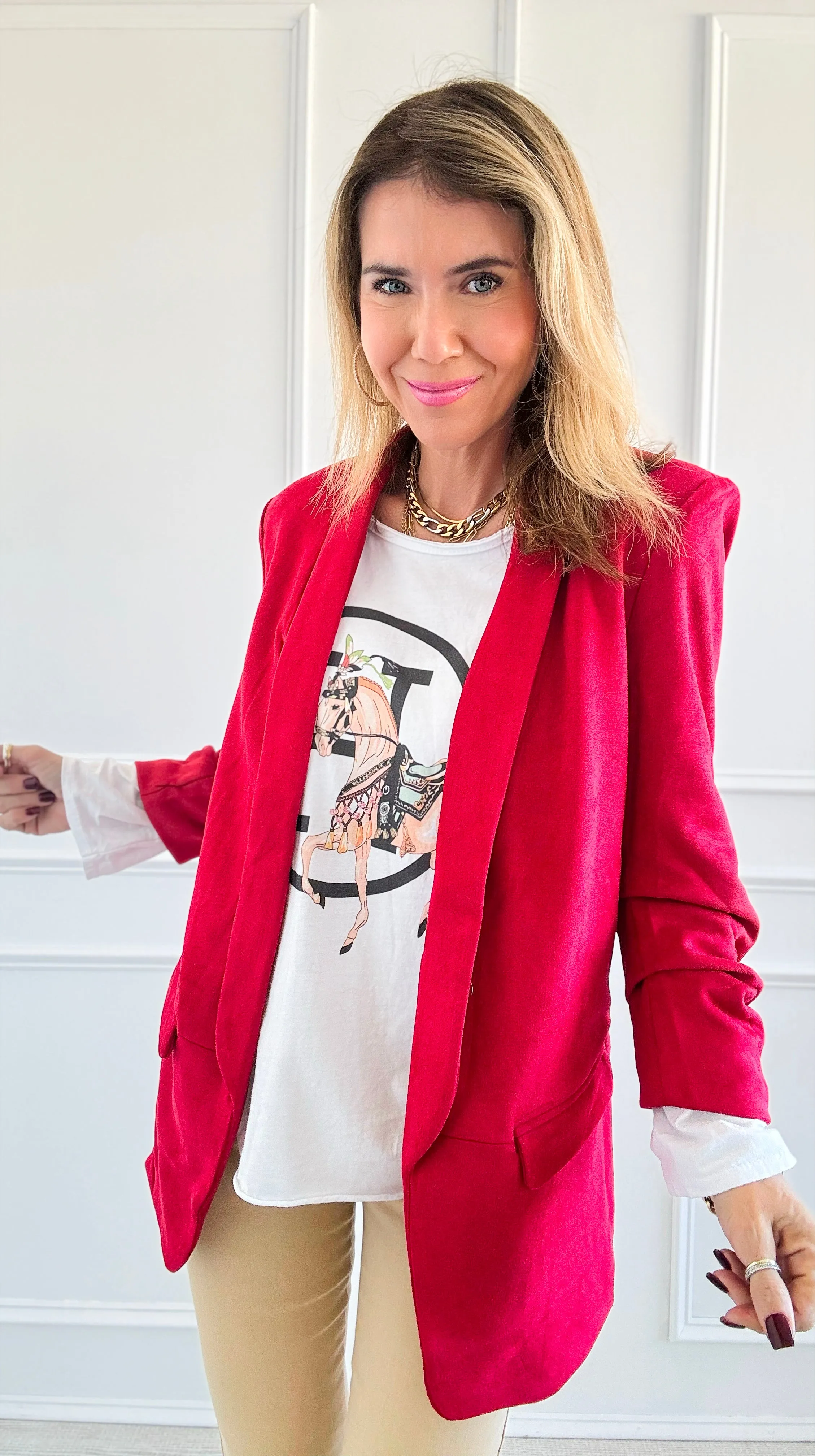 Chic Dreams Open Front Blazer - Red