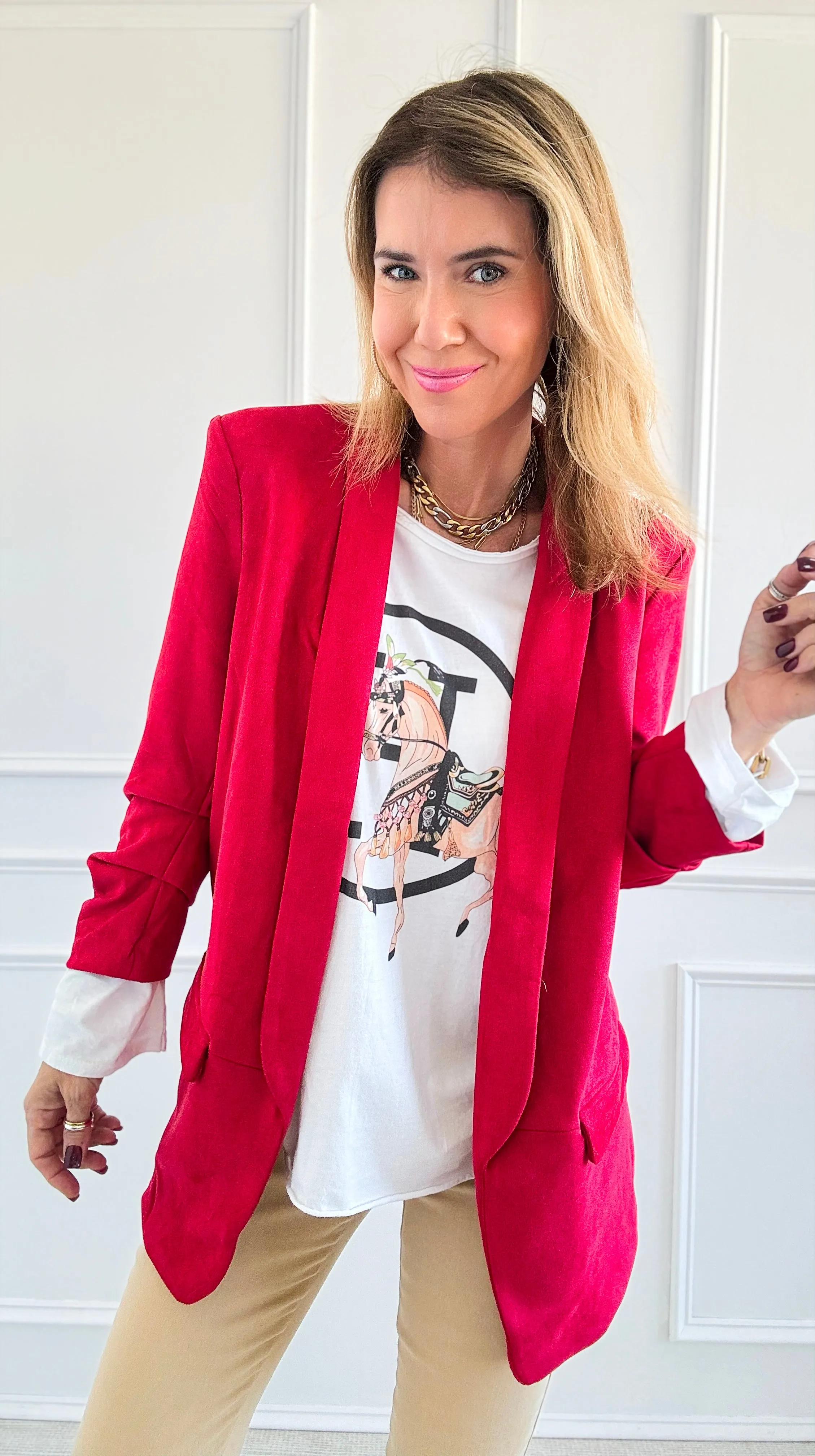 Chic Dreams Open Front Blazer - Red
