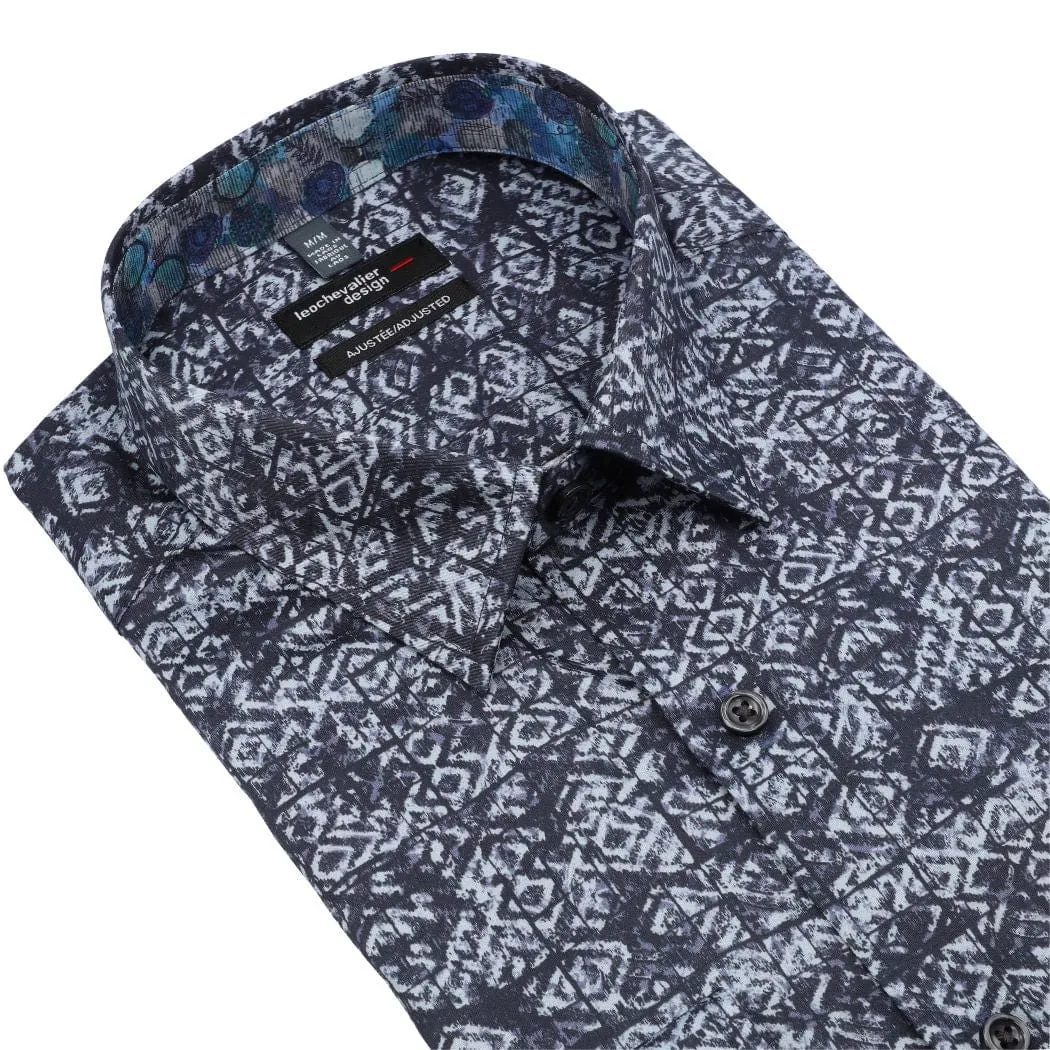 Classic Blue Print Men's Long Sleeve Hidden Button Down Slim Fit Shirt