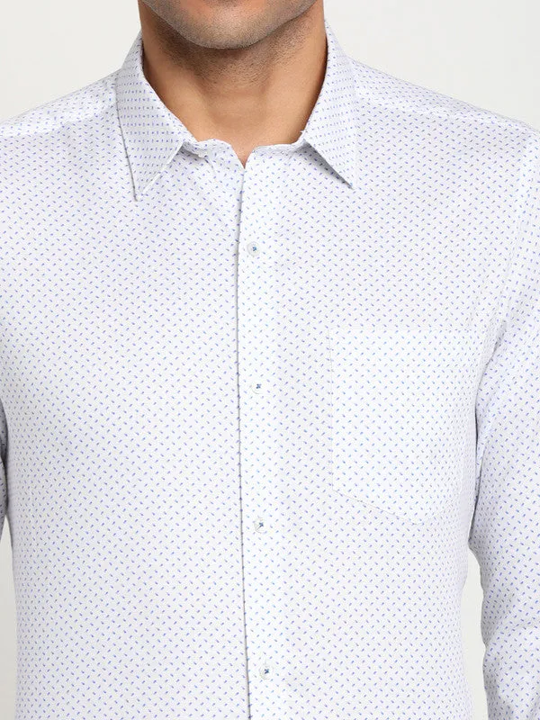 Cotton White Slim Fit Printed Formal Shirts