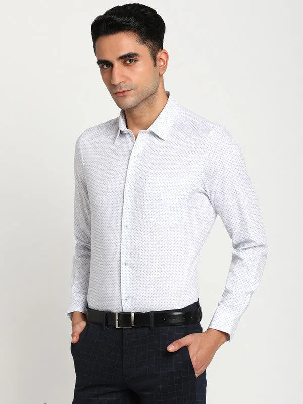 Cotton White Slim Fit Printed Formal Shirts