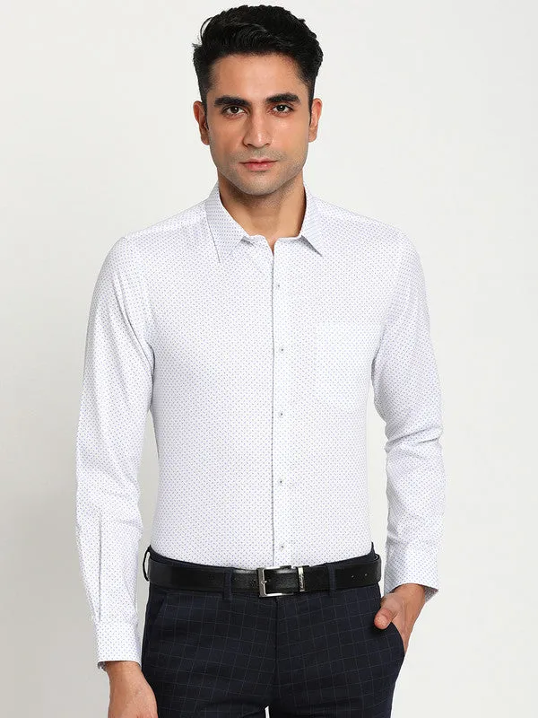 Cotton White Slim Fit Printed Formal Shirts