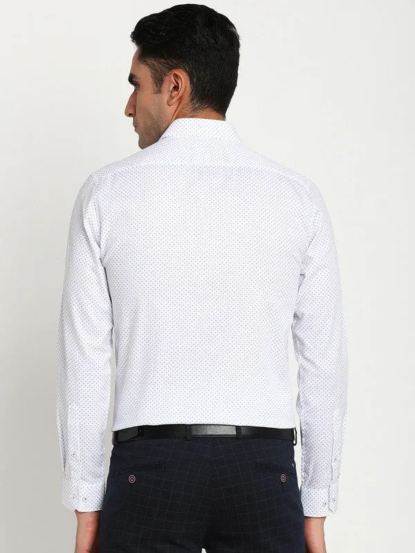 Cotton White Slim Fit Printed Formal Shirts