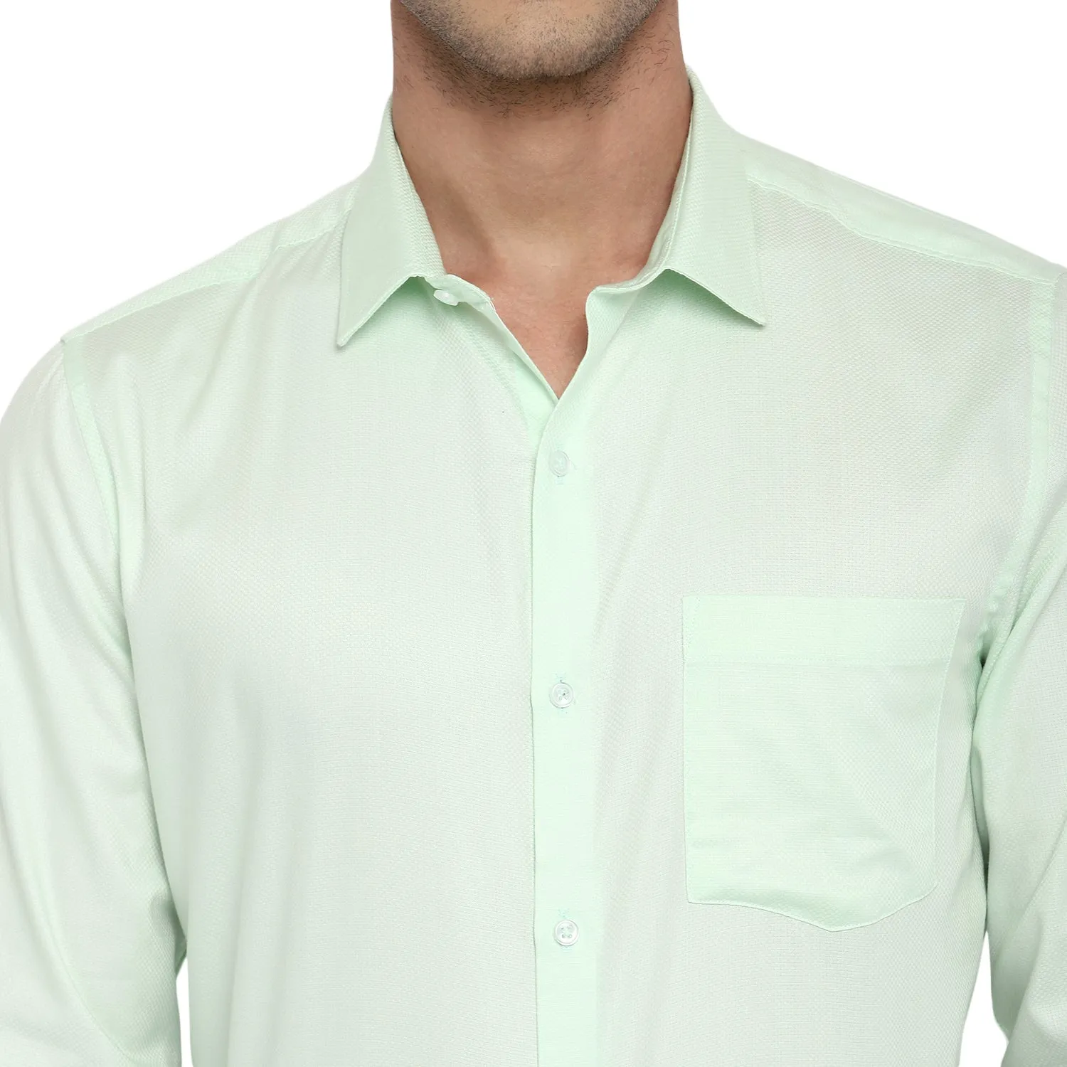 Green Cotton Self Design Slim Fit Shirts