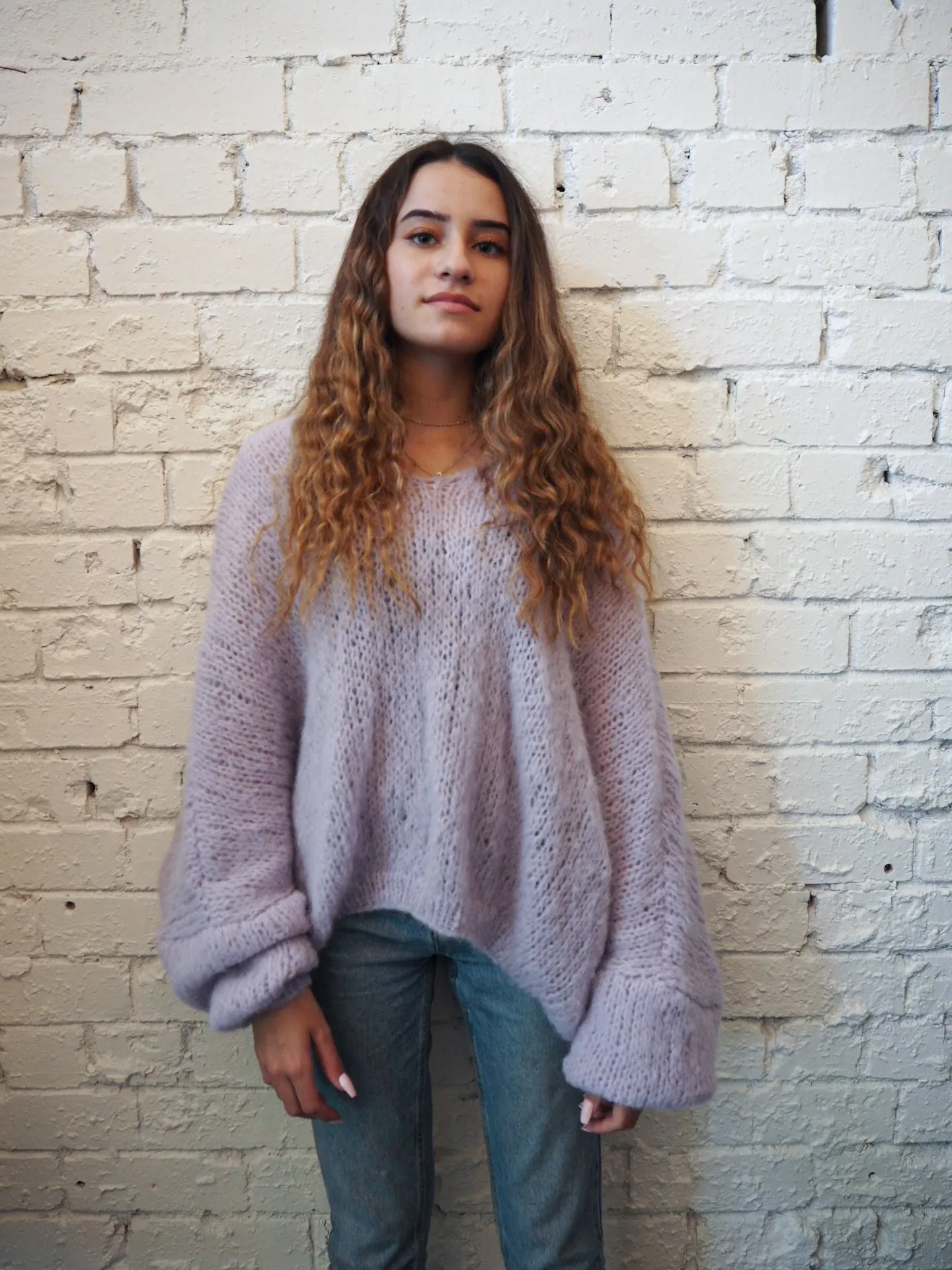 Handknit V neck batwing sweater (Alpaca)