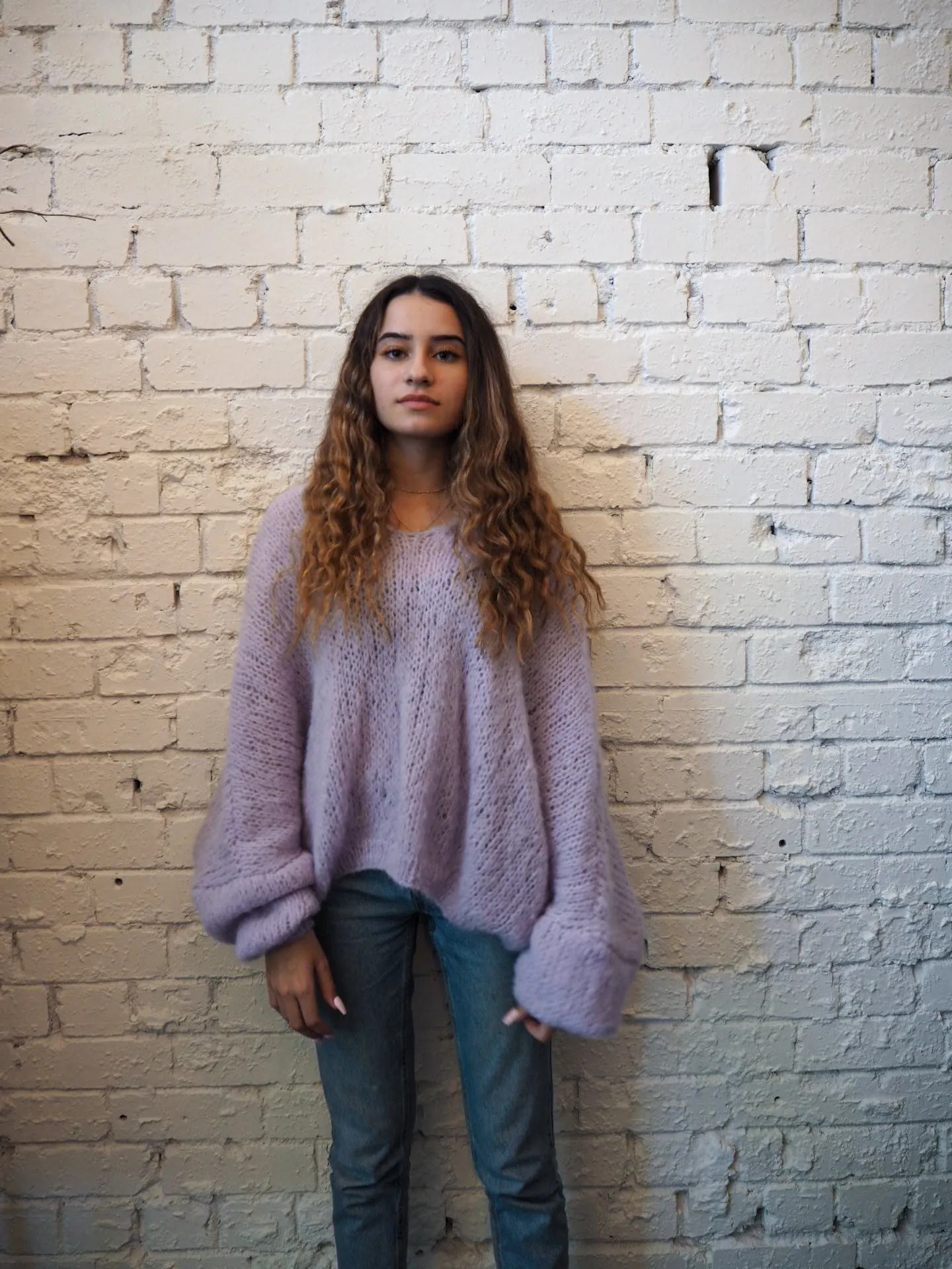 Handknit V neck batwing sweater (Alpaca)