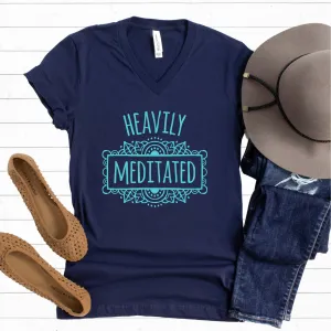 Heavily Meditated Funny Yoga Lover Shirt | Meditation Gift | Unisex Jersey V-Neck T-shirt