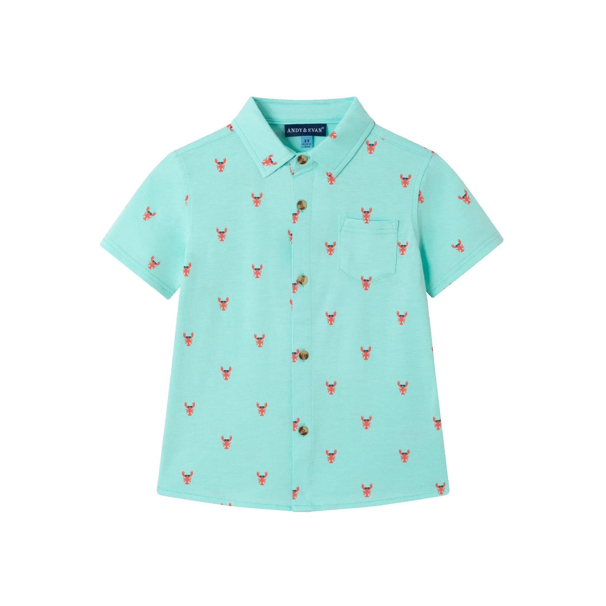 Kids (2-7) Knit Buttondown | Lobster Print