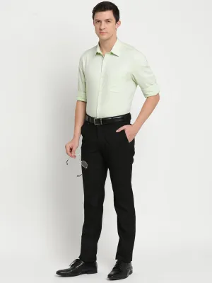 Light Green Cotton Self Design Slim Fit Shirts