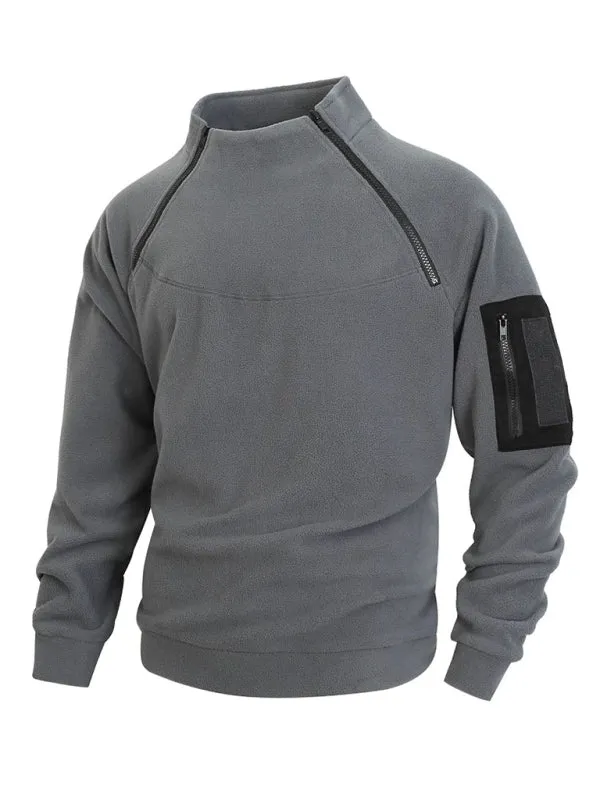 Men's High-Collar Fleece Jacket Zippered Pullover