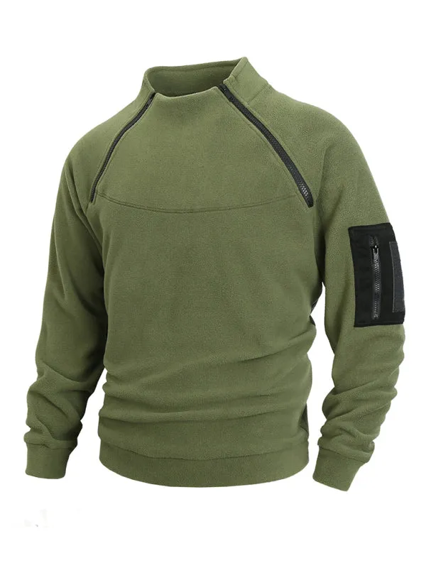 Men's High-Collar Fleece Jacket Zippered Pullover