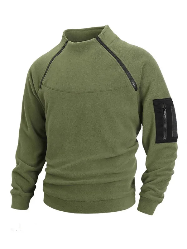 Men's High-Collar Fleece Jacket Zippered Pullover