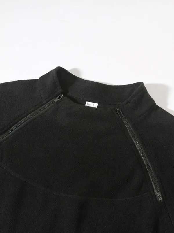 Men's High-Collar Fleece Jacket Zippered Pullover