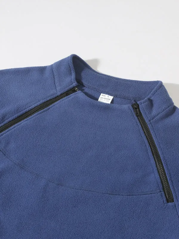 Men's High-Collar Fleece Jacket Zippered Pullover