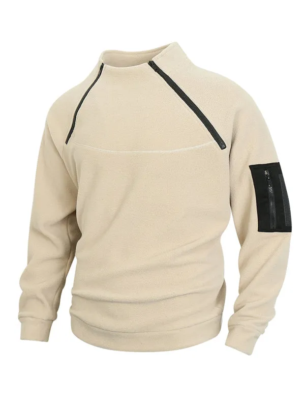 Men's High-Collar Fleece Jacket Zippered Pullover