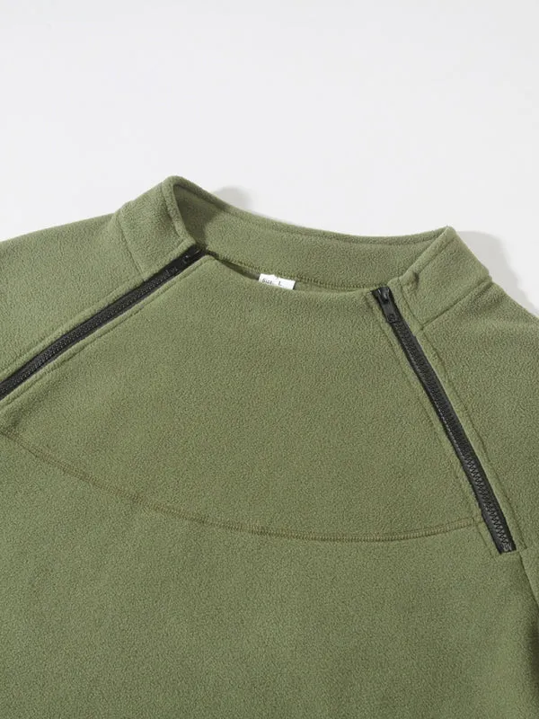 Men's High-Collar Fleece Jacket Zippered Pullover