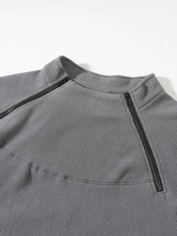 Men's High-Collar Fleece Jacket Zippered Pullover