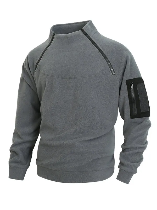 Men's High-Collar Fleece Jacket Zippered Pullover