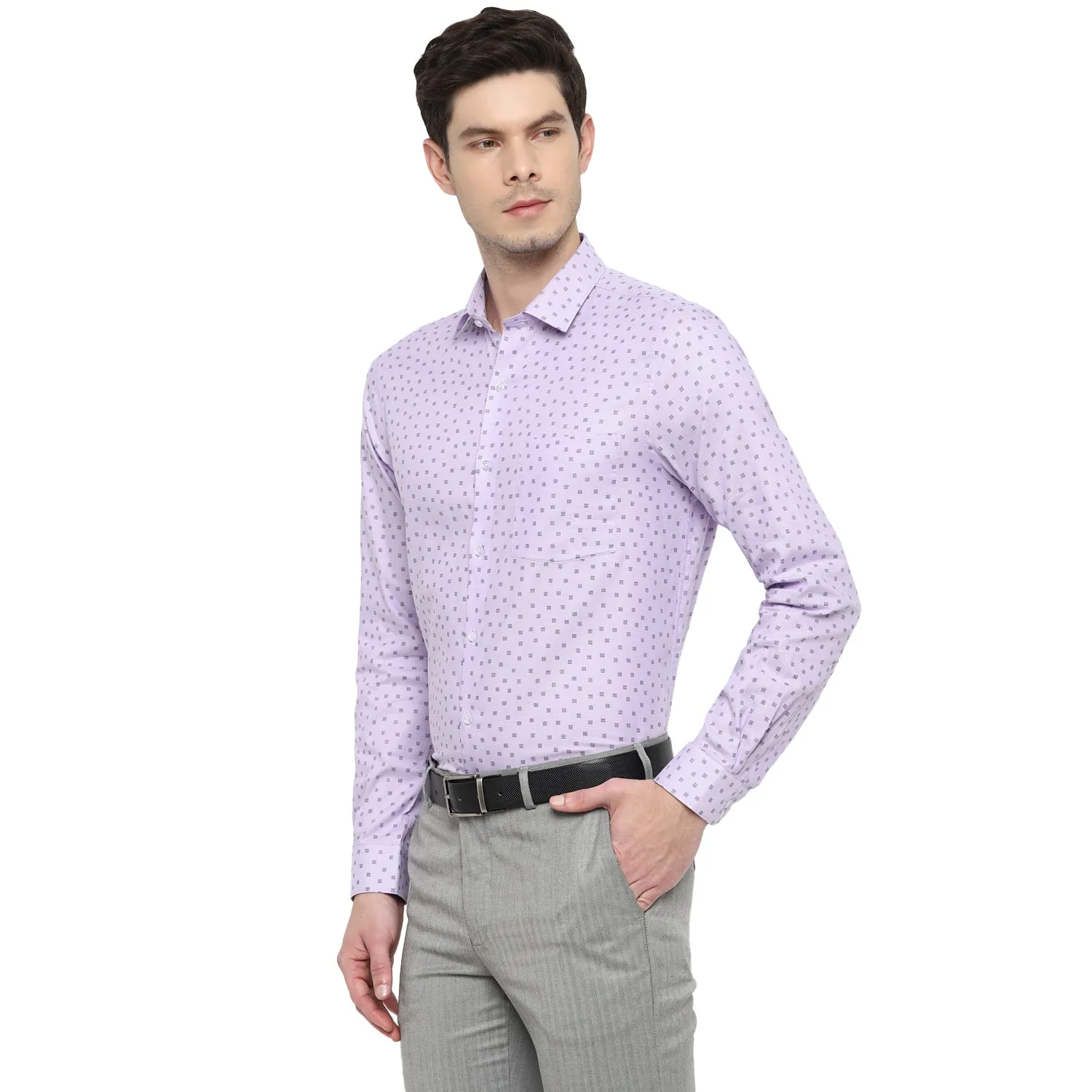 Purple Cotton Printed Slim Fit Shirts
