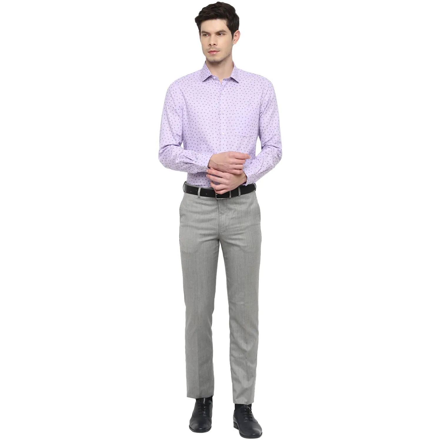 Purple Cotton Printed Slim Fit Shirts