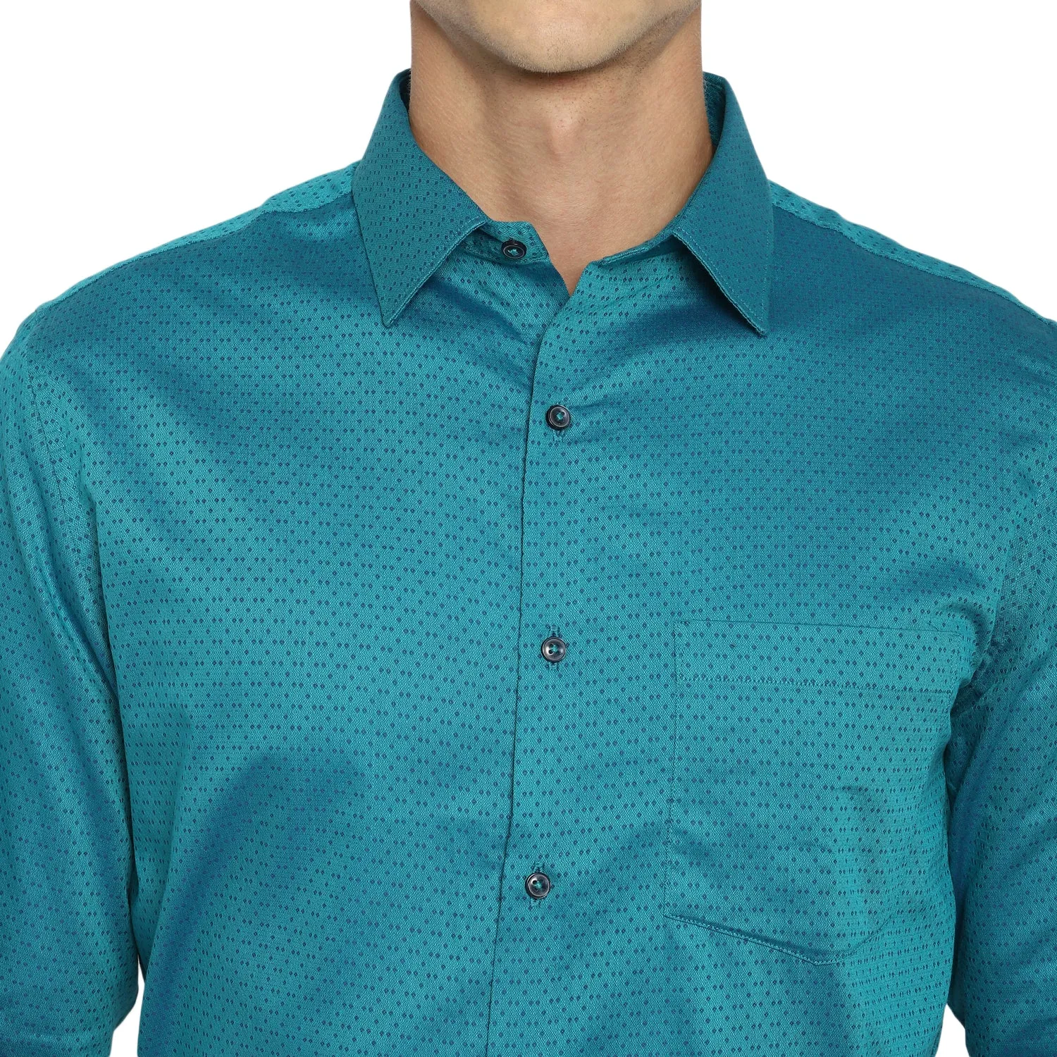 Sea Green Cotton Self Design Slim Fit Shirts