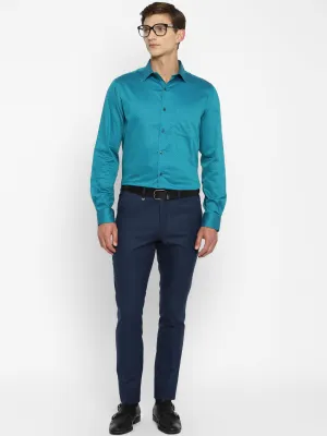 Sea Green Cotton Self Design Slim Fit Shirts