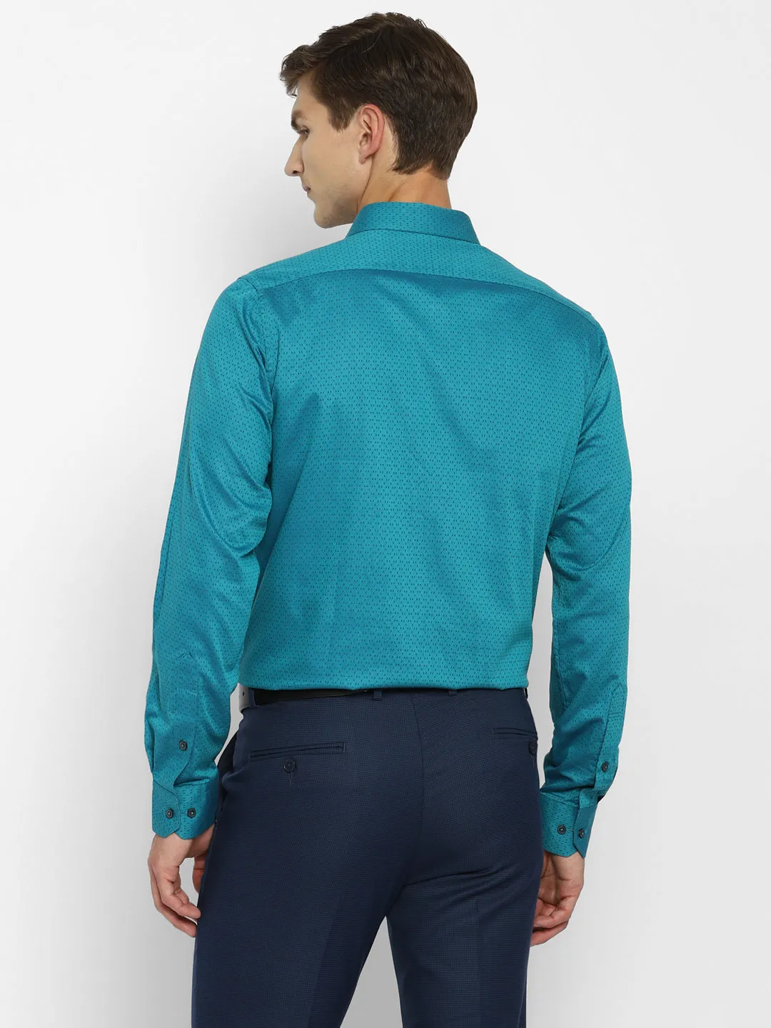 Sea Green Cotton Self Design Slim Fit Shirts