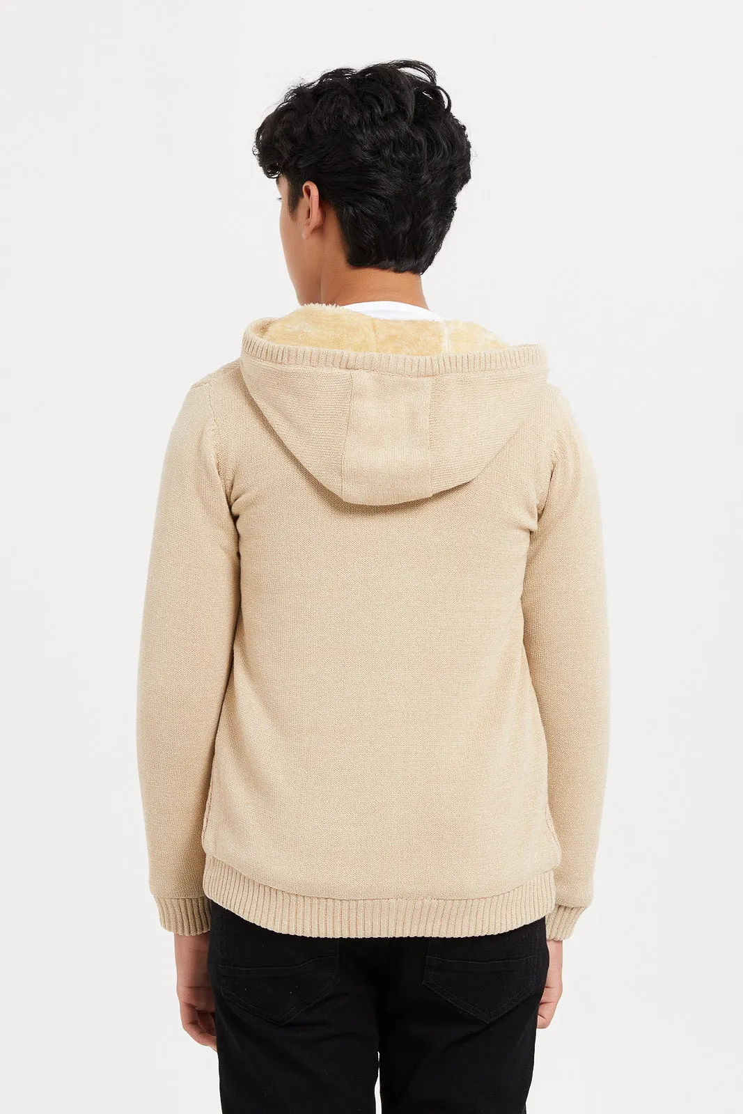 Senior Boys Beige Cable Knit Cardigan