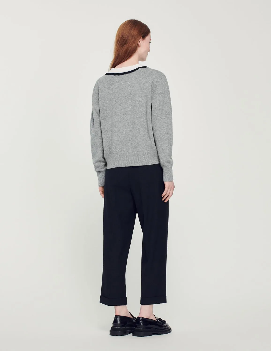 Sweater With Contrasting Deep V-Neck