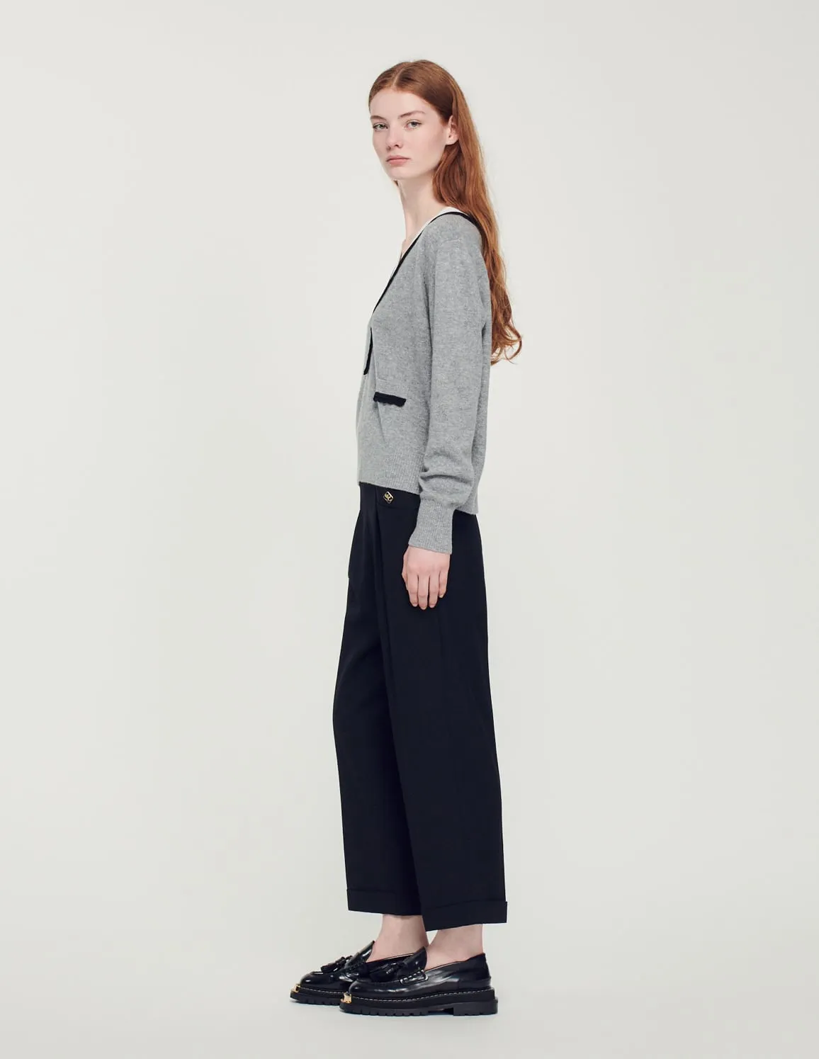 Sweater With Contrasting Deep V-Neck