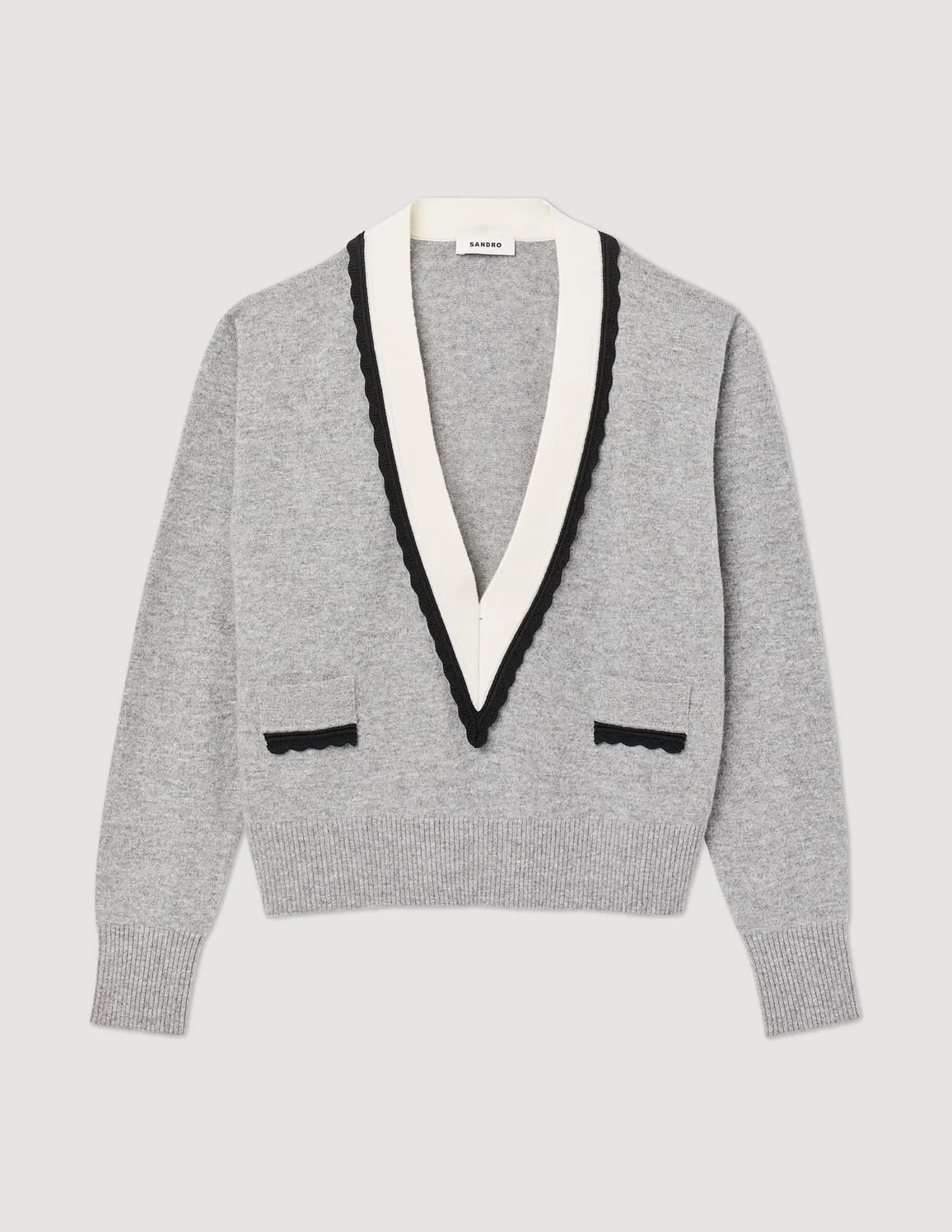 Sweater With Contrasting Deep V-Neck