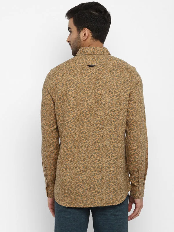 Turtle Men Cotton Blend Khaki Slim Fit Printed Shirts