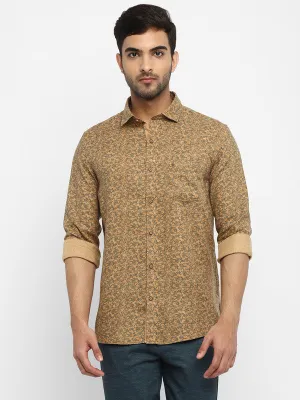 Turtle Men Cotton Blend Khaki Slim Fit Printed Shirts
