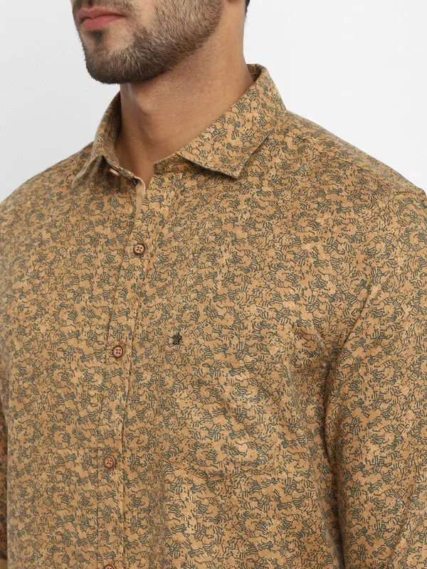Turtle Men Cotton Blend Khaki Slim Fit Printed Shirts