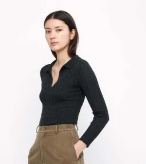 V-Neck Charcoal Yak Long Sleeve Sweater