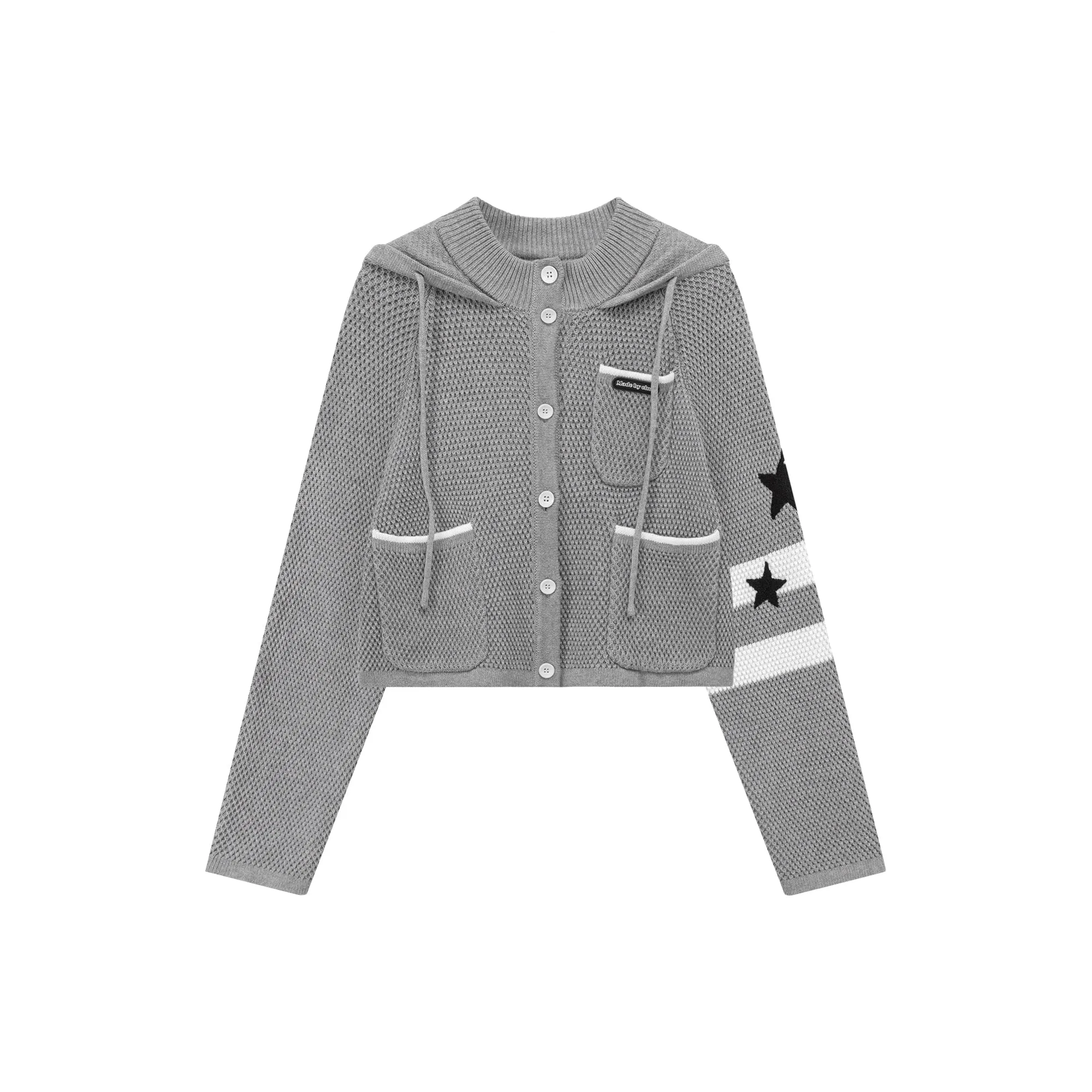 Waffle Star Hooded Button Cardigan